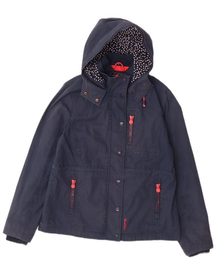 Weird Fish Womens Hooded Windbreaker Jacket UK 14 Large Navy Blue Polyester