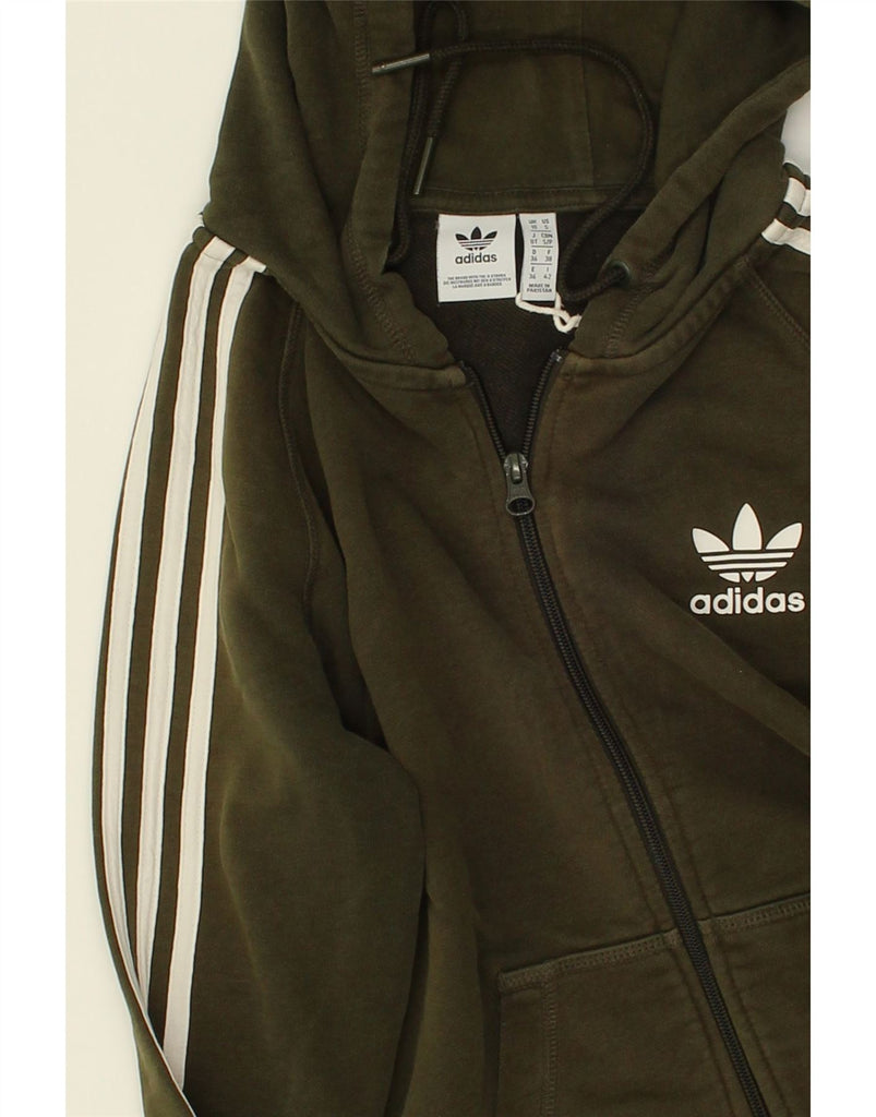 ADIDAS Womens Graphic Zip Hoodie Sweater UK 10 Small Khaki Cotton | Vintage Adidas | Thrift | Second-Hand Adidas | Used Clothing | Messina Hembry 