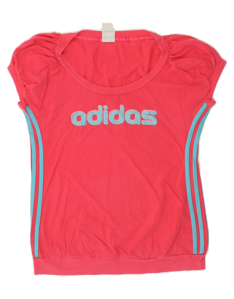 ADIDAS Womens Graphic T-Shirt Top UK 14 Large Pink Cotton Vintage Adidas and Second-Hand Adidas from Messina Hembry 