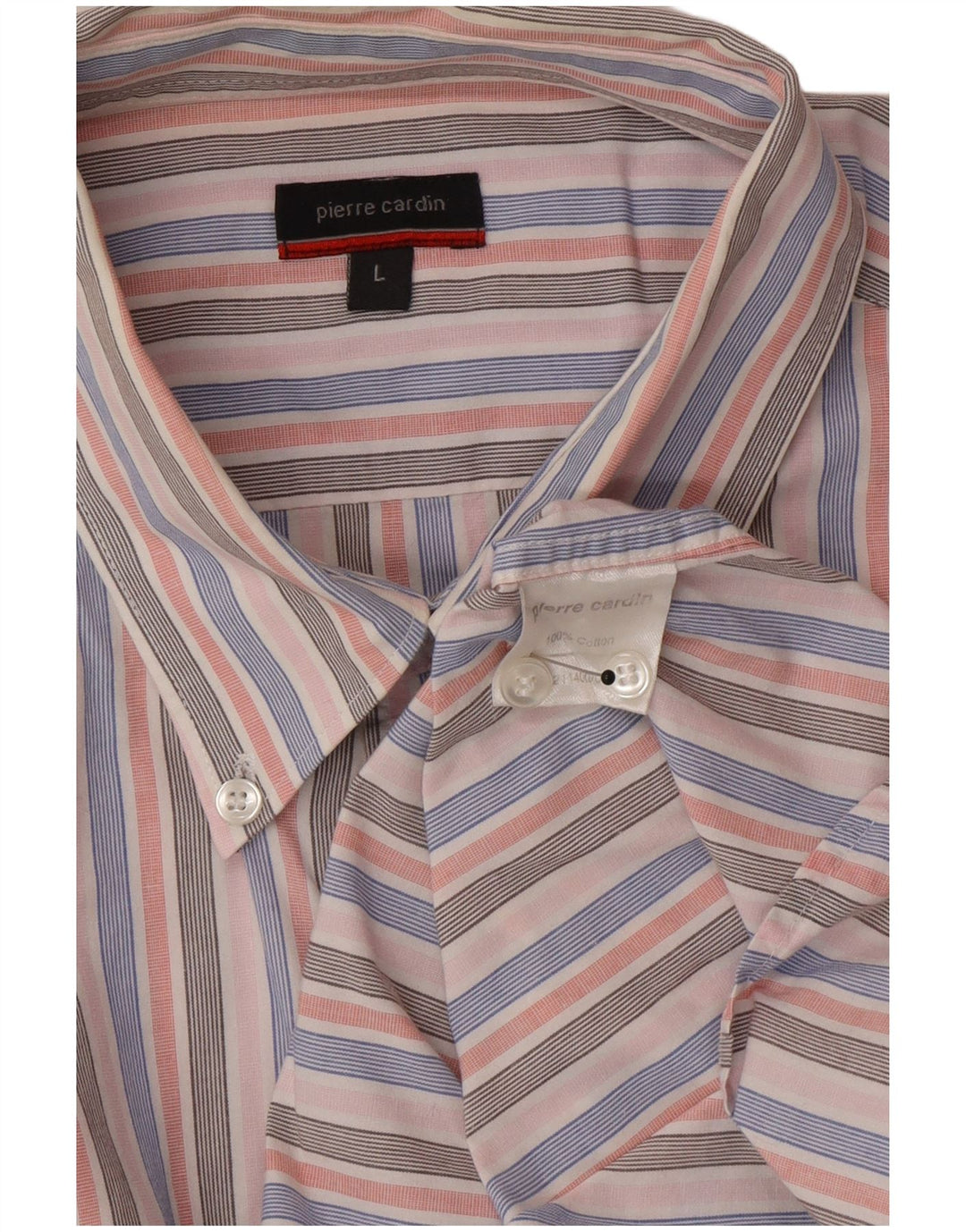 Pierre Cardin Mens Shirt Large Pink Striped Cotton