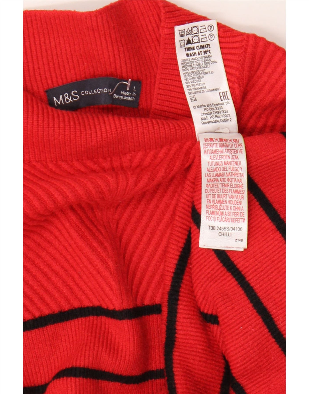 Marks & Spencer Womens Turtle Neck Jumper Sweater UK 16 Large Red Striped