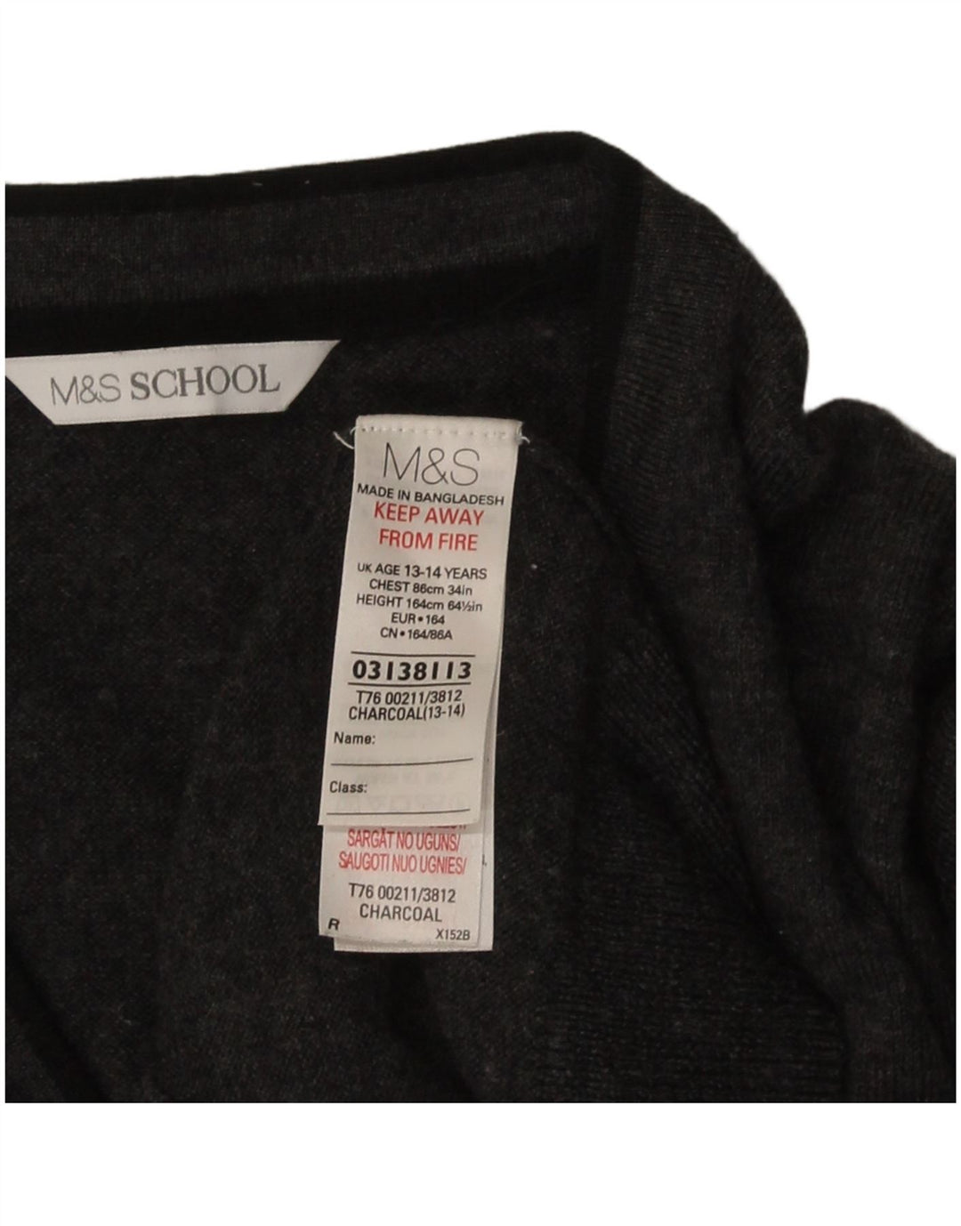 Marks & Spencer Boys Cardigan Sweater 13-14 Years Grey Merino Wool