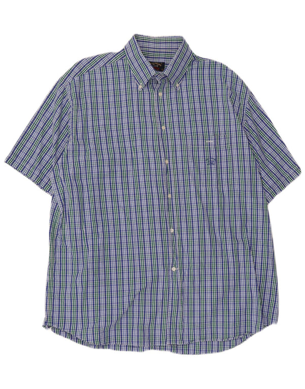 Paul & Shark Mens Yachting Short Sleeve Shirt Size 45 17 3/4 XL Blue Check