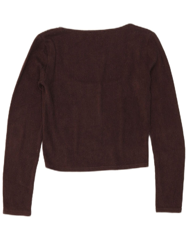 Zara Womens Crop Top Long Sleeve UK 12 Medium Brown Polyester