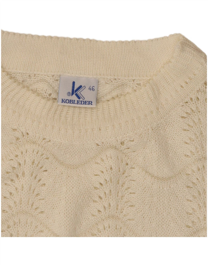 Vintage Womens Crew Neck Jumper Sweater IT 46 Large Off White Chevron