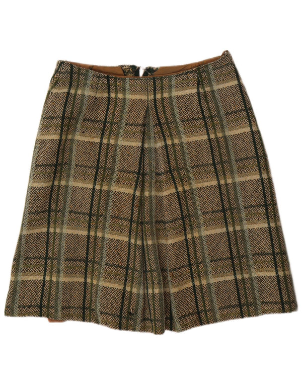 Silesia Womens A-Line Skirt EU 42 Large W32  Khaki Check Wool