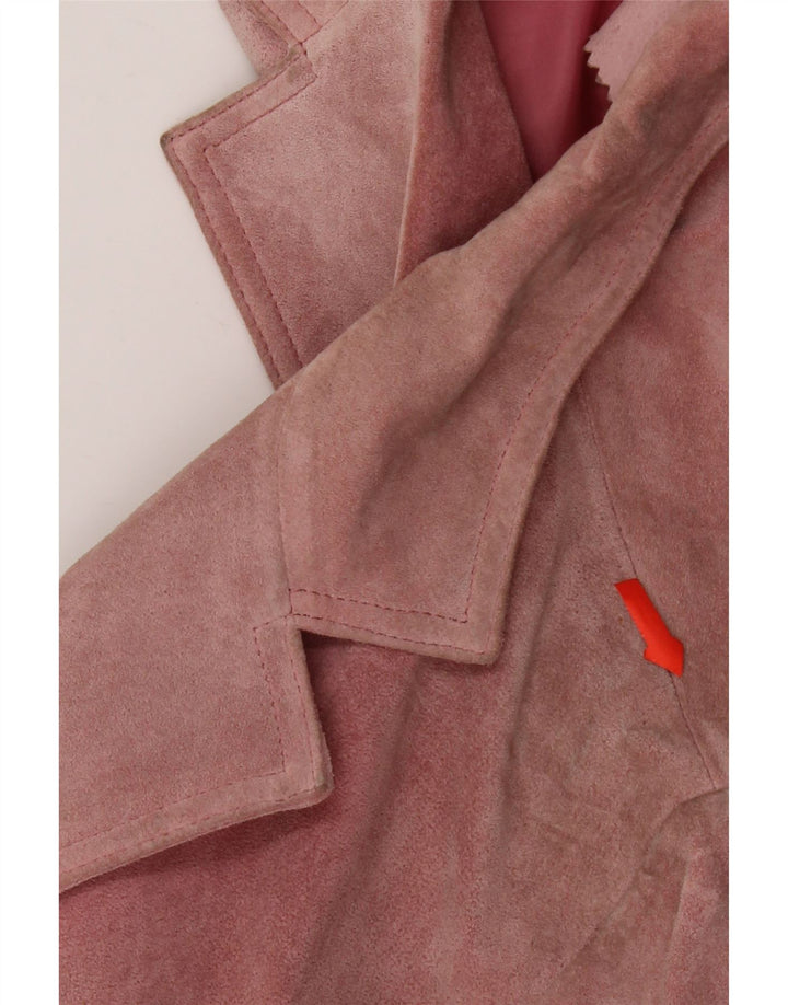 VINTAGE Womens 2 Button Suede Blazer Jacket IT 46 Large Pink Leather