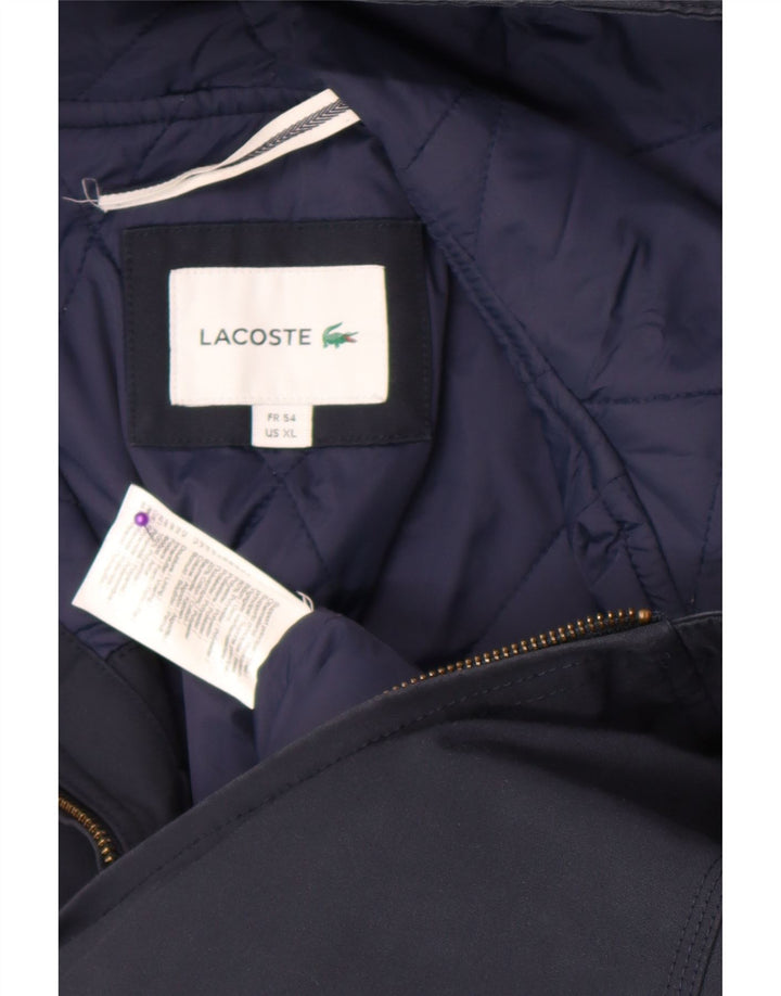 Lacoste Mens Hooded Bomber Jacket Size 54 XL Navy Blue Polyester