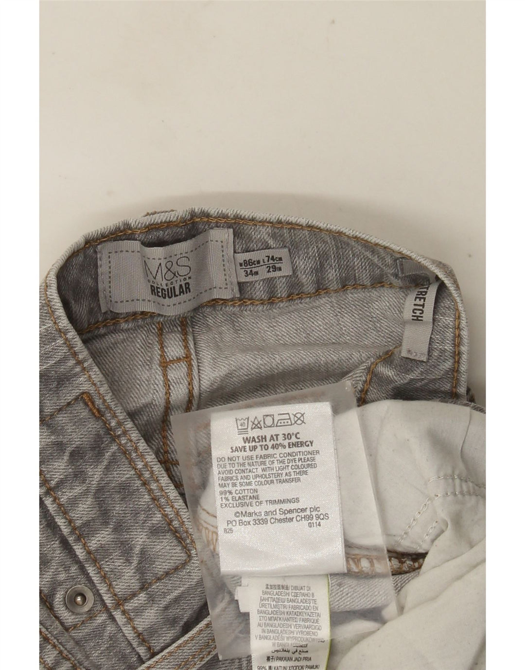 MARKS & SPENCER Mens Regular Fit Straight Jeans W34 L29 Grey Cotton