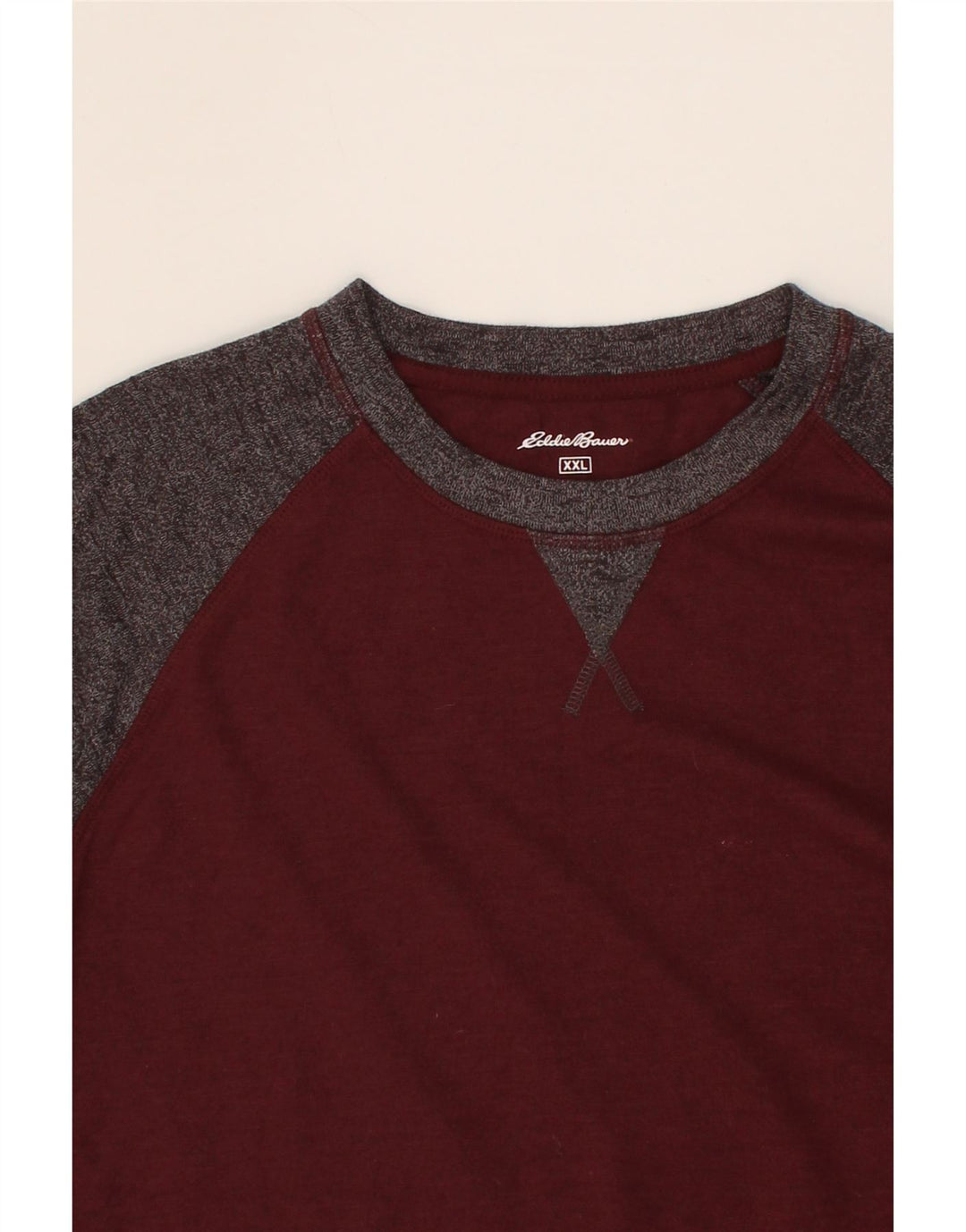EDDIE BAUER Mens Top Long Sleeve 2XL Maroon Colourblock Cotton