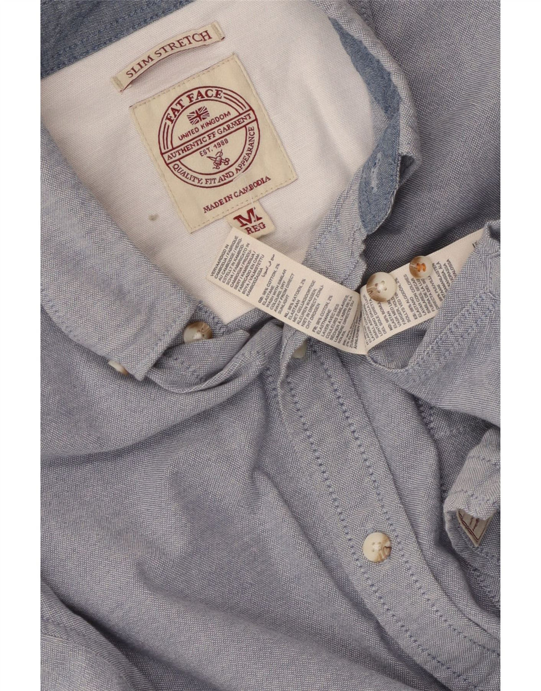 FAT FACE Mens Slim Shirt Medium Blue Cotton