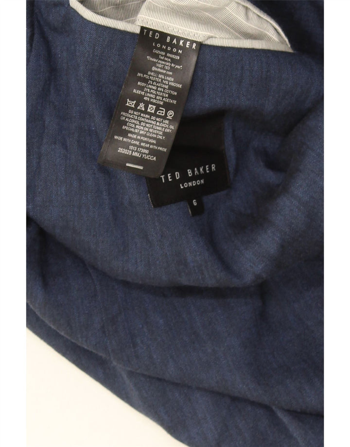 Ted Baker Mens 3 Button Blazer Jacket Size 6 2XL Blue Linen