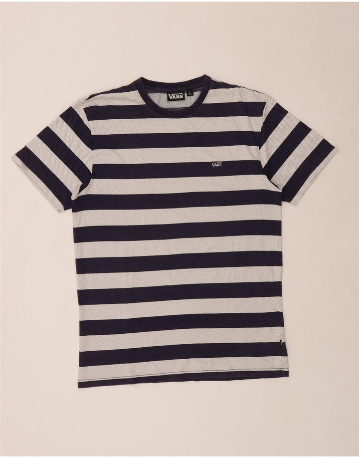 VANS Mens T-Shirt Top Large Navy Blue Striped Cotton
