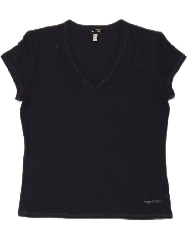 ARMANI JEANS Womens Crop T-Shirt Top IT 44 Medium Navy Blue Viscose