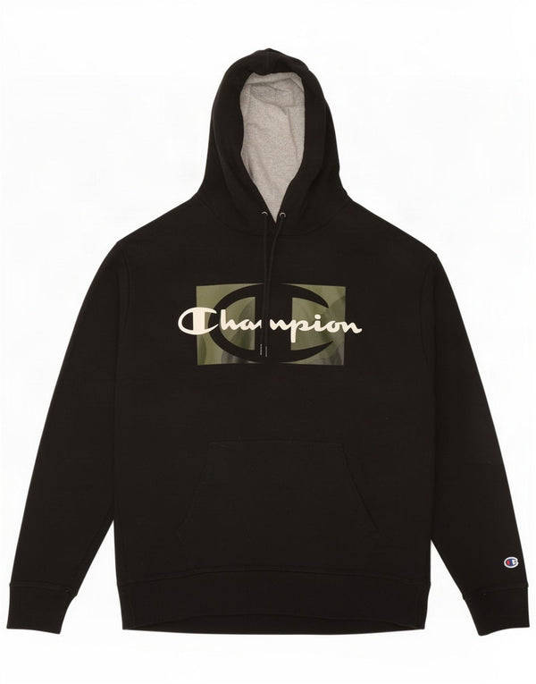 Champion Mens Graphic Hoodie Jumper Large Black Polyester