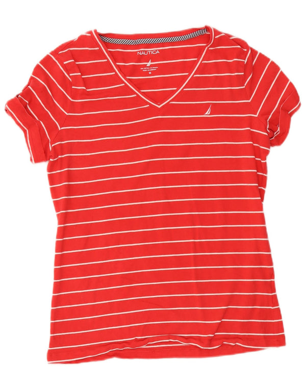 Nautica Womens T-Shirt Top UK 14 Medium Red Striped Cotton