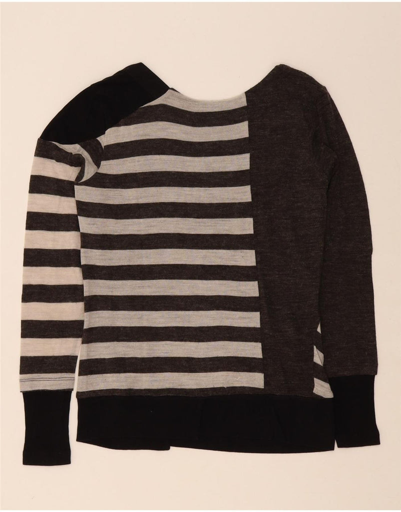 TRUSSARDI JEANS Womens Boat Neck Jumper Sweater UK 10 Small Grey Striped Vintage Trussardi Jeans and Second-Hand Trussardi Jeans from Messina Hembry 