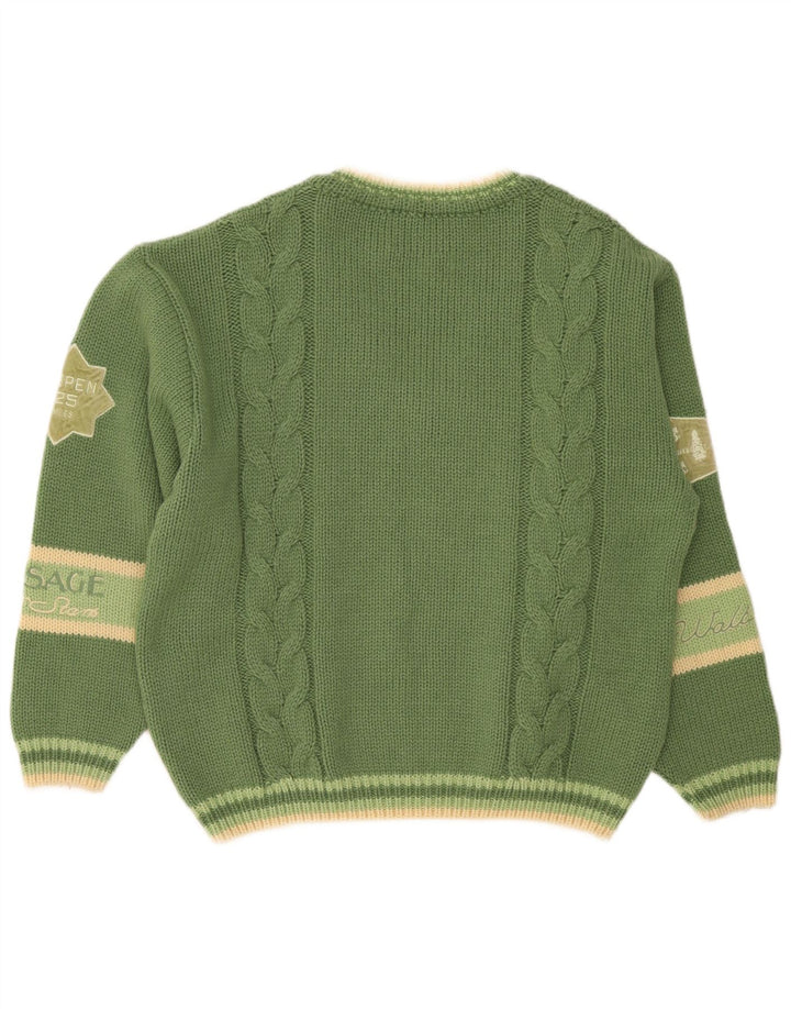 Foxhound Mens Graphic V-Neck Jumper Sweater XL Green Striped Wool
