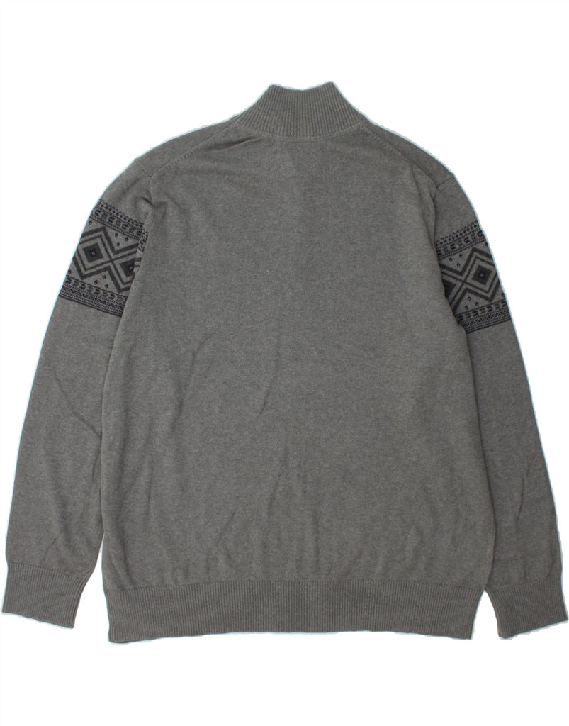 EDDIE BAUER Mens Zip Neck Jumper Sweater 2XL Grey Fair Isle Cotton Vintage Eddie Bauer and Second-Hand Eddie Bauer from Messina Hembry 
