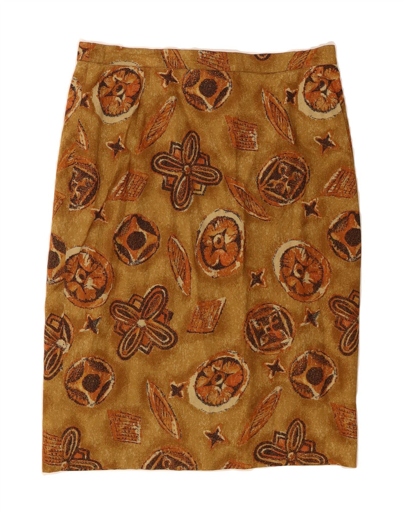 MARINA RINALDI Womens Pencil Skirt Size 23 Medium W32 Brown Floral Cotton Vintage Marina Rinaldi and Second-Hand Marina Rinaldi from Messina Hembry 