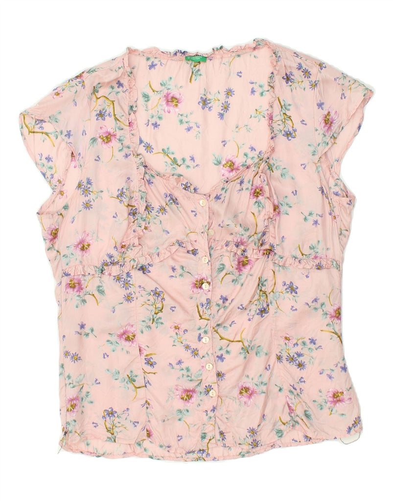 BENETTON Womens Sleeveless Shirt Blouse UK 12 Medium Pink Floral | Vintage Benetton | Thrift | Second-Hand Benetton | Used Clothing | Messina Hembry 