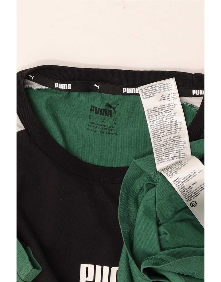 Puma Mens Graphic T-Shirt Top Medium Green Colourblock Cotton