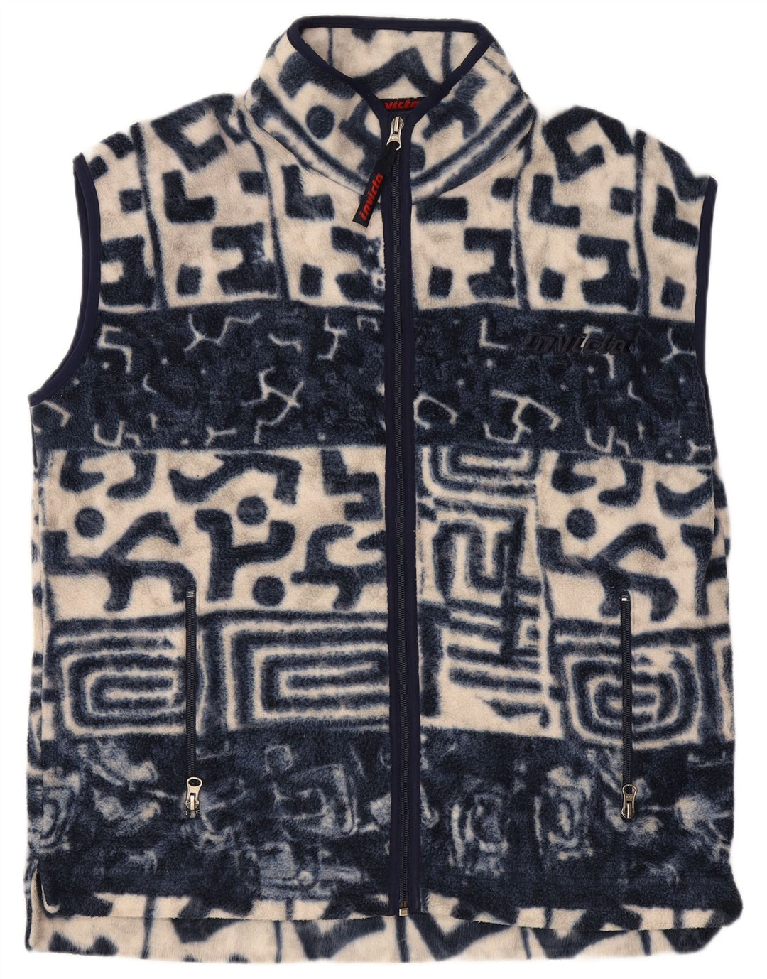 Invicta Mens Fleece Gilet UK 38 Medium Navy Blue Geometric Polyester