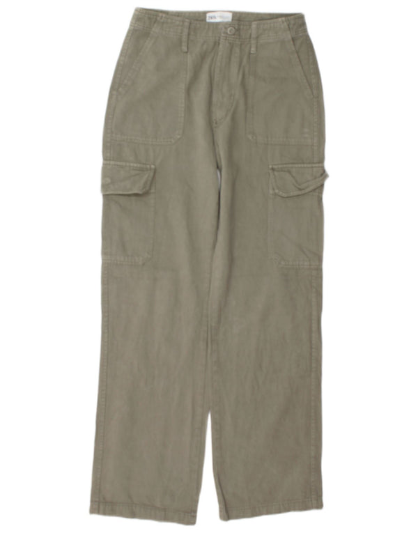 Zara Womens High Waist Straight Cargo Trousers EU 36 XS W26 L31 Khaki