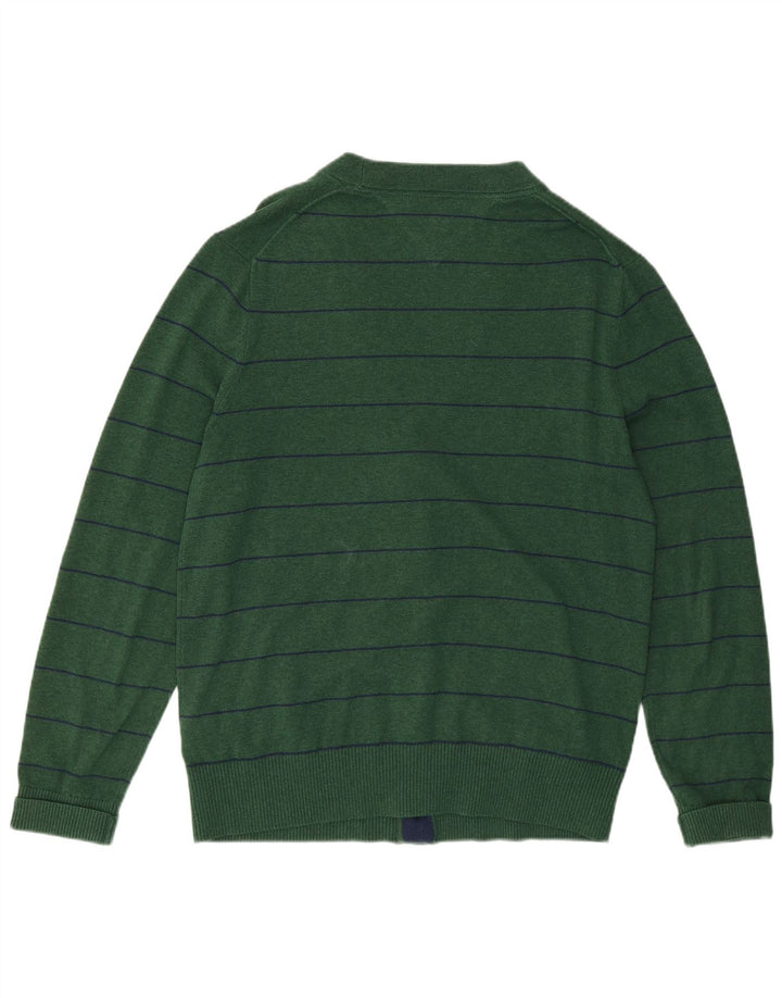 Tommy Hilfiger Mens Cardigan Sweater Medium Green Striped Cotton