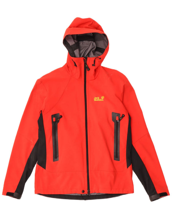 Jack Wolfskin Mens Hooded Rain Jacket UK 36/38 Medium Red Colourblock