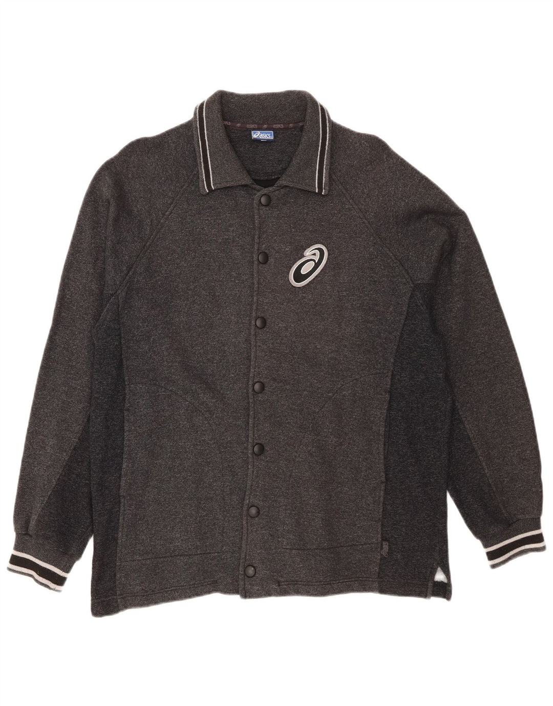 Asics Mens Cardigan Sweater Medium Grey Striped Cotton