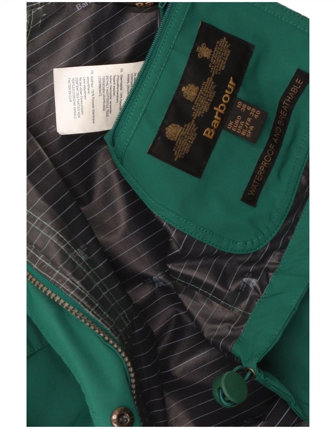 Barbour Womens Hooded Rain Jacket UK 10 Small Green Polyester