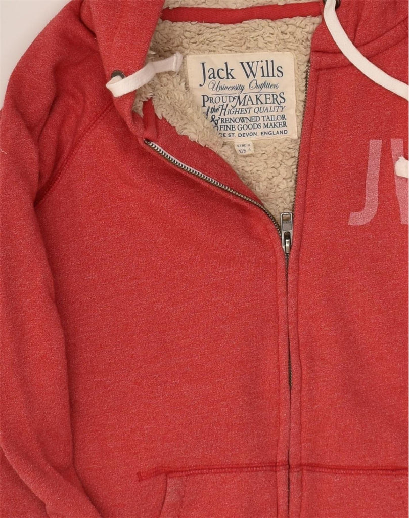 JACK WILLS Womens Graphic Zip Hoodie Sweater UK 8 Small Red Cotton | Vintage Jack Wills | Thrift | Second-Hand Jack Wills | Used Clothing | Messina Hembry 