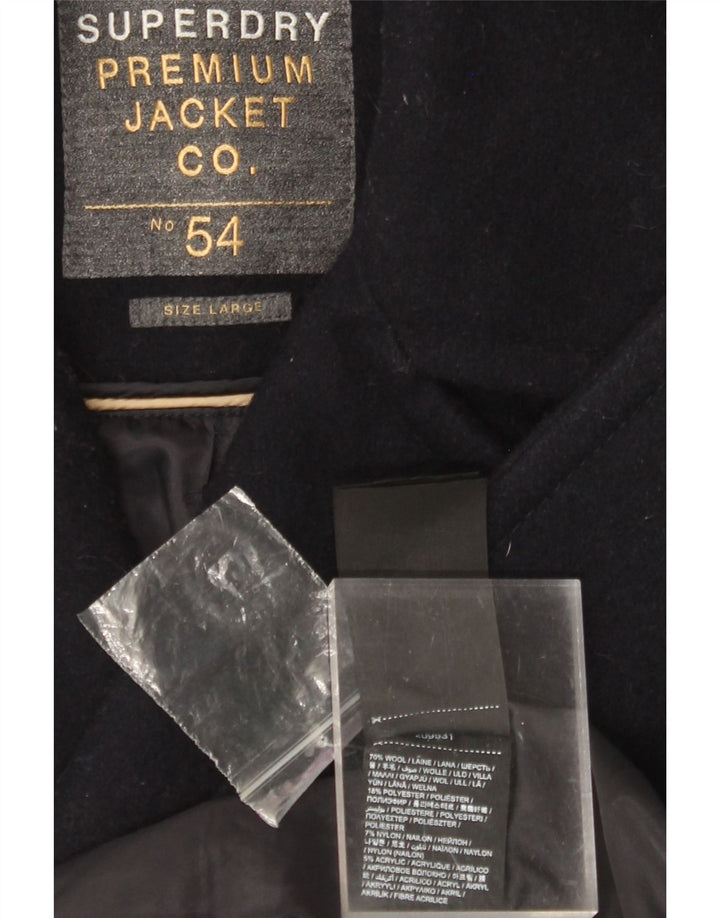 Superdry Mens Pea Coat UK 40 Large Navy Blue Wool