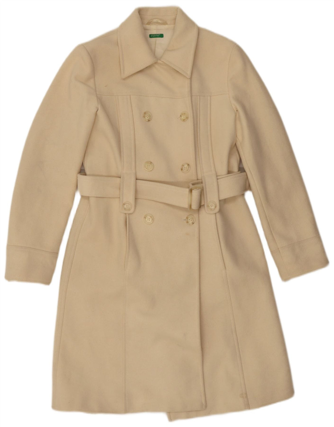 Benetton Womens Double Breasted Coat IT 44 Medium Off White Wool
