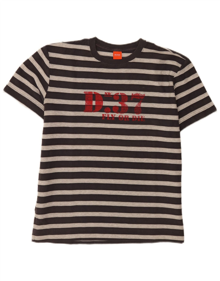 Hugo Boss Mens Graphic T-Shirt Top Medium Grey Striped Cotton
