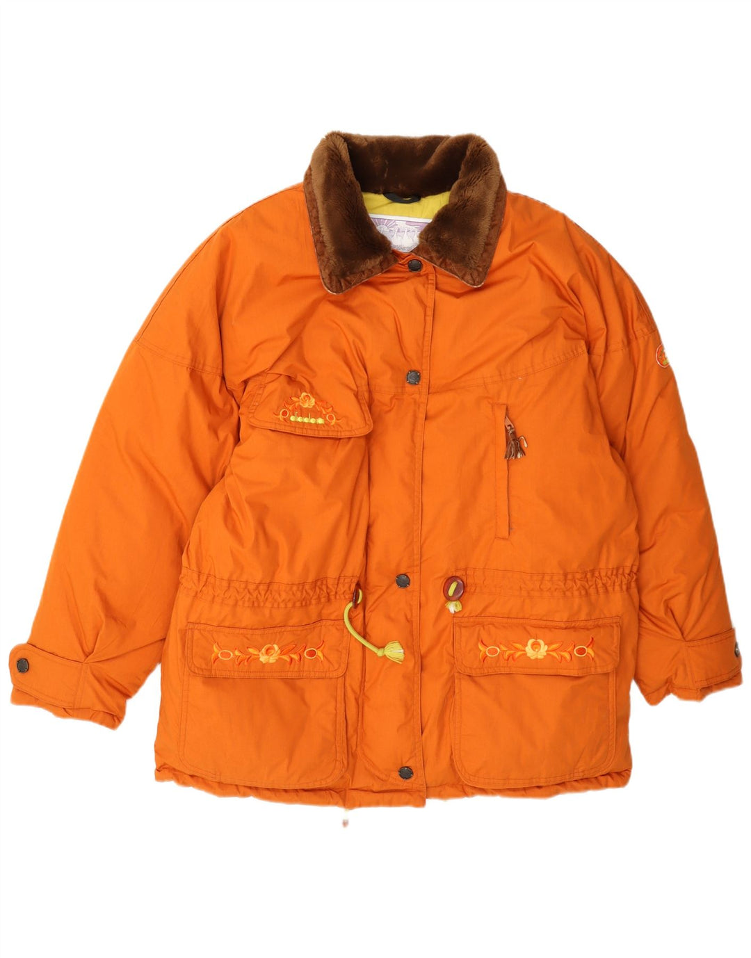 Diadora Womens Loose Fit Padded Jacket UK 14 Medium Orange Colourblock