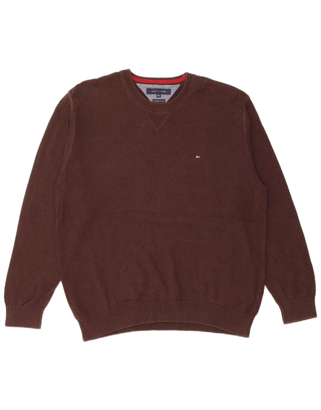 TOMMY HILFIGER Mens Loose Fit Crew Neck Jumper Sweater 2XL Brown Cotton