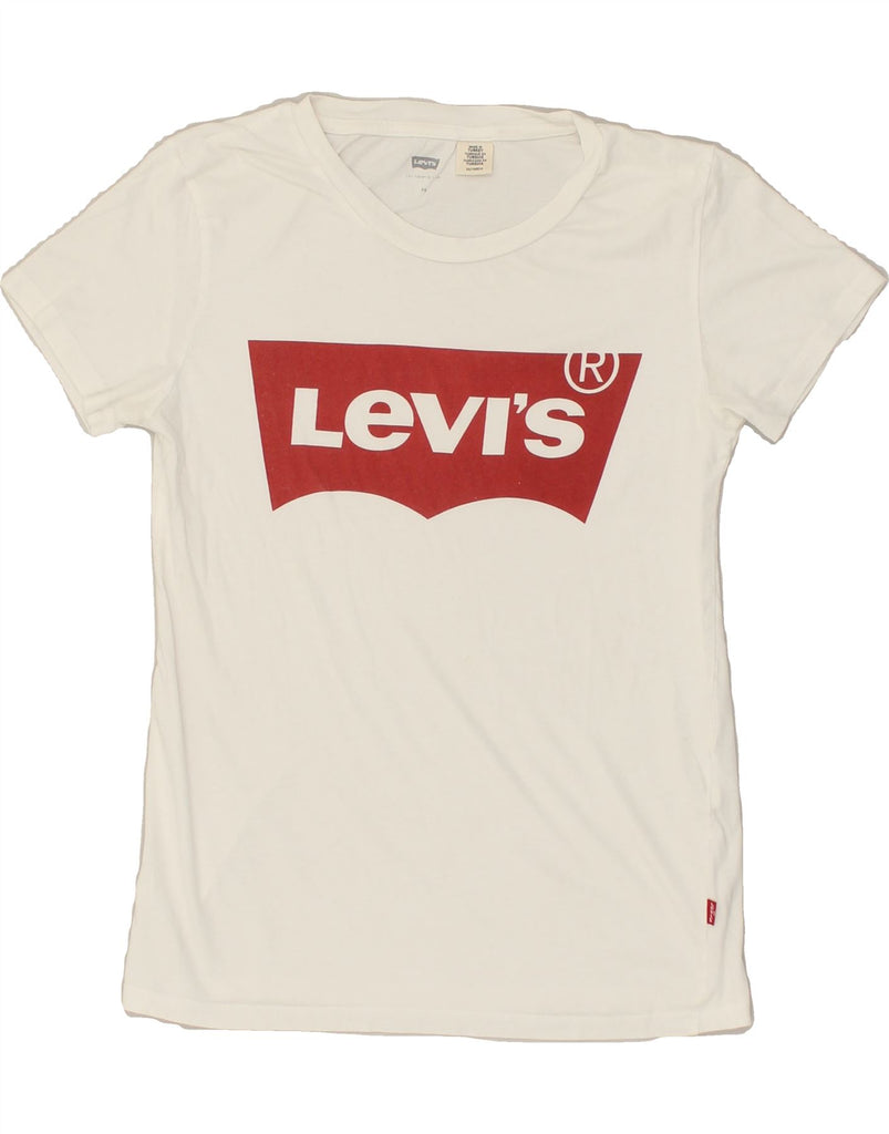 LEVI'S Womens Graphic T-Shirt Top UK 6 XS White | Vintage Levi's | Thrift | Second-Hand Levi's | Used Clothing | Messina Hembry 