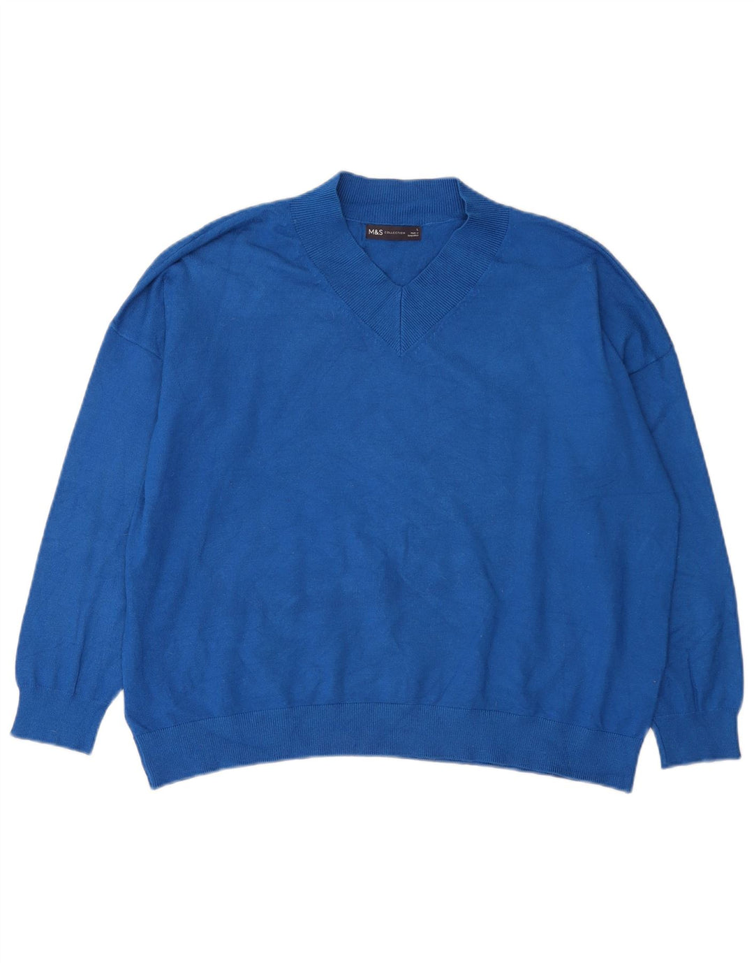 Marks & Spencer Womens Oversized V-Neck Jumper Sweater UK 16 Large Blue