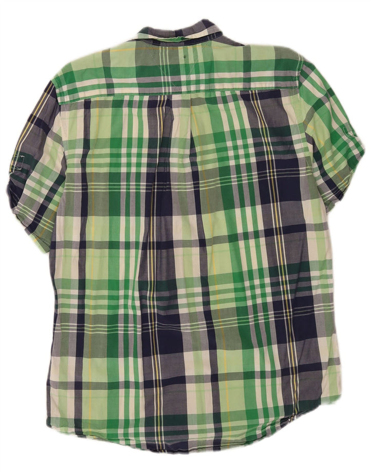 Tommy Hilfiger Mens Short Sleeve Custom Fit Shirt Medium Green Check Cotton