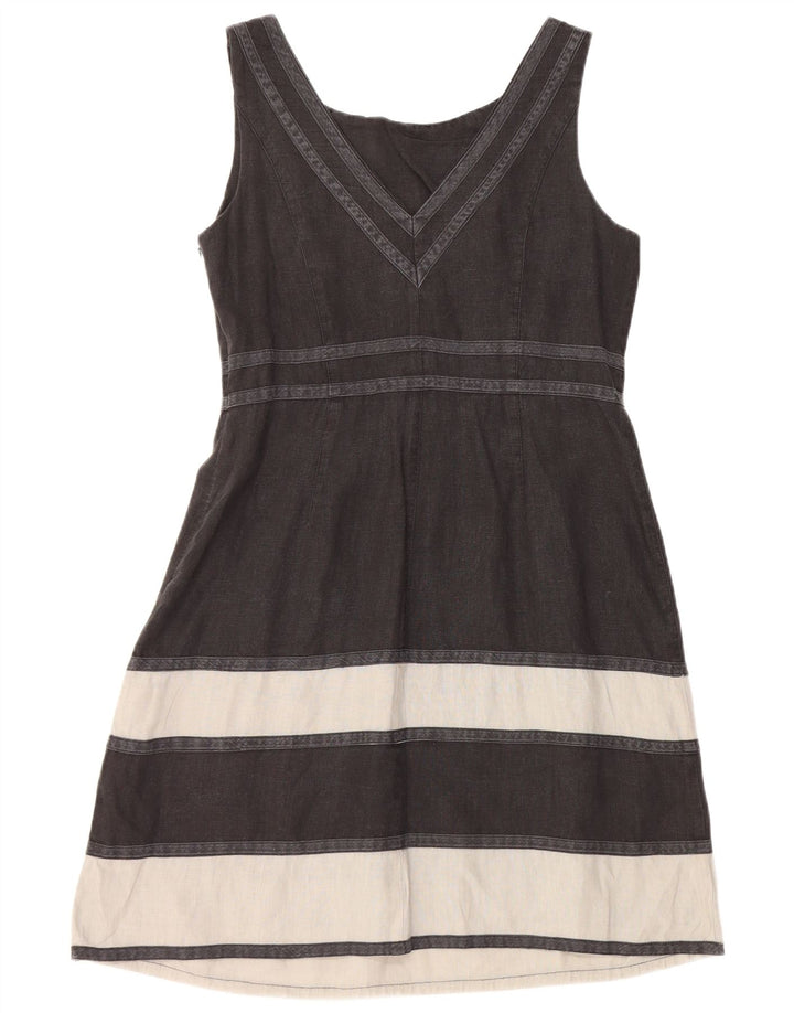 Vintage Womens Sleeveless A-Line Dress UK 8 Small Black Striped