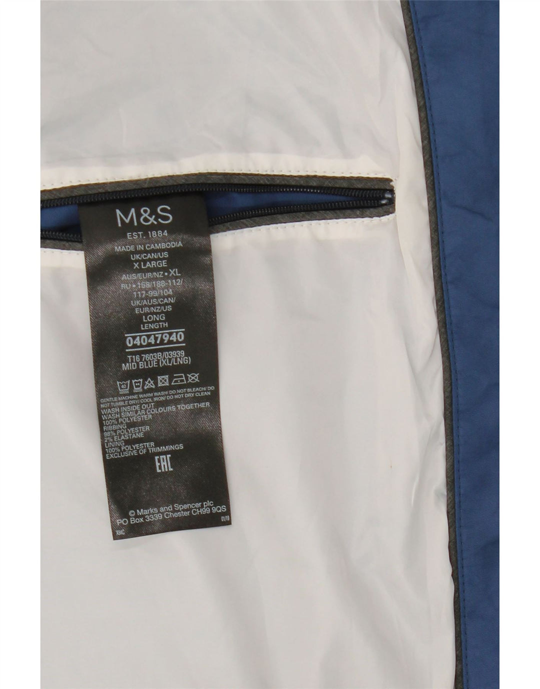 Marks & Spencer Mens Bomber Jacket UK 42 XL Blue Polyester
