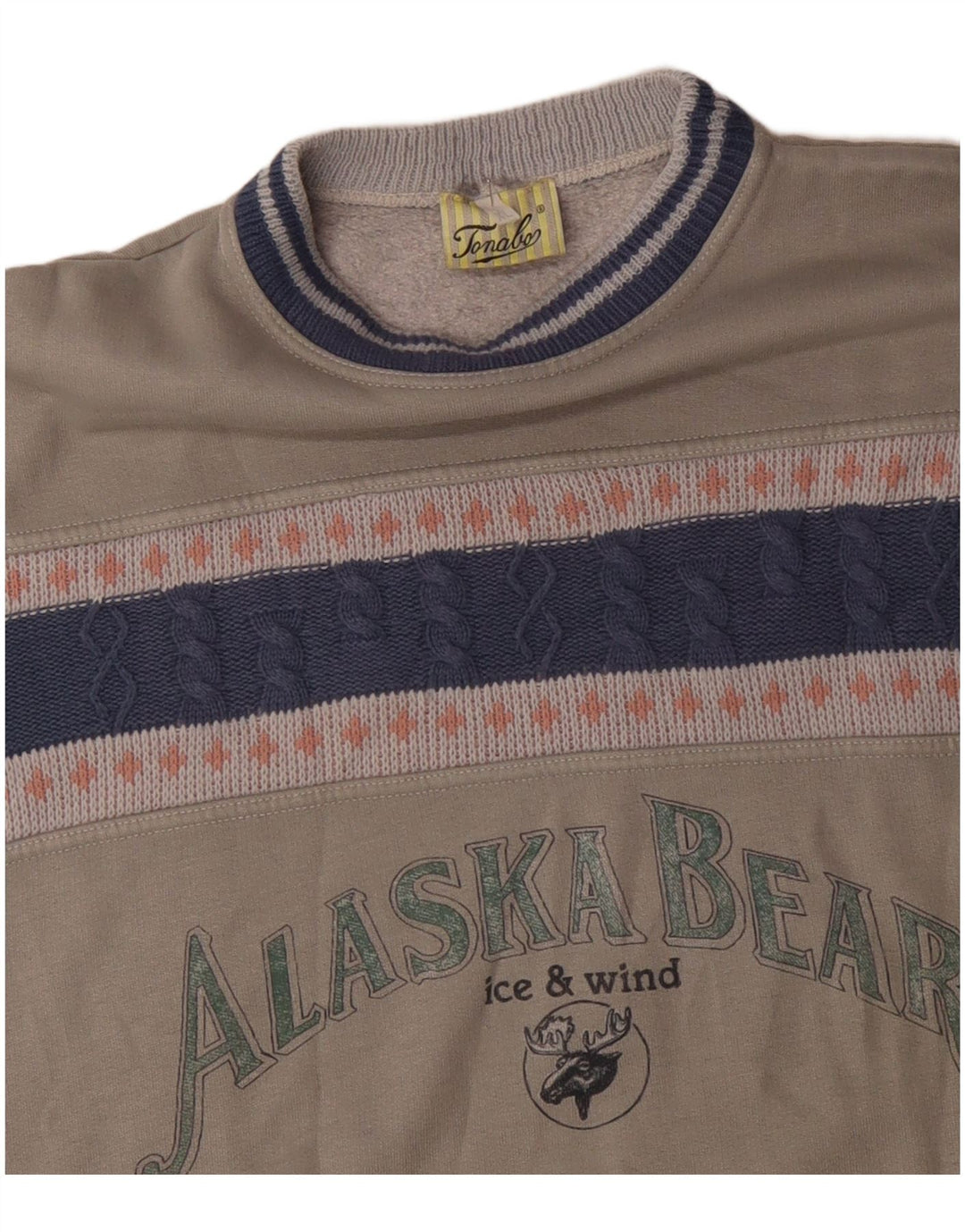 Vintage Mens Graphic Sweatshirt Jumper XL Grey Colourblock Acrylic