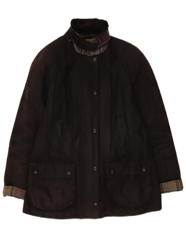 Barbour Womens Oversized Waxed Cotton Jacket UK 10 Small Black