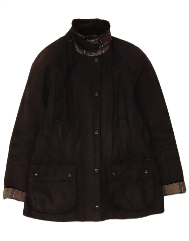 Barbour Womens Oversized Waxed Cotton Jacket UK 10 Small Black