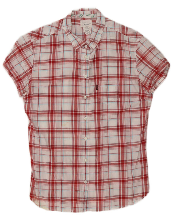 Levi's Womens Short Sleeve Shirt UK 16 Large Red Check
