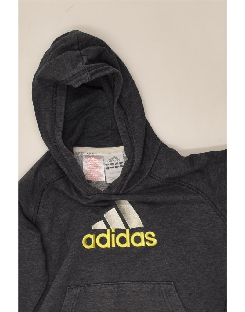 ADIDAS Boys Graphic Hoodie Jumper 7-8 Years Grey Cotton | Vintage Adidas | Thrift | Second-Hand Adidas | Used Clothing | Messina Hembry 