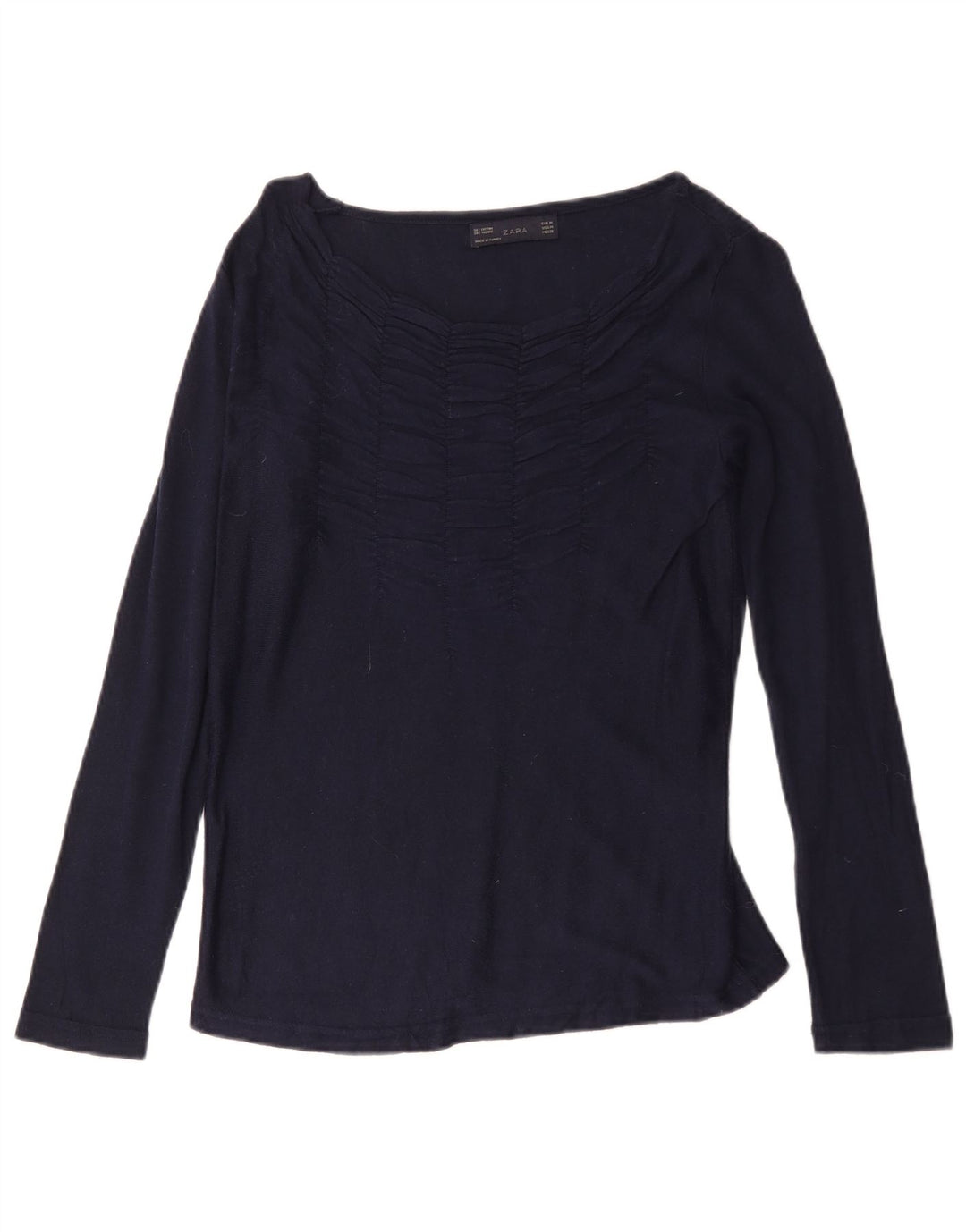 Zara Womens Top Long Sleeve UK 12 Medium Navy Blue Cotton