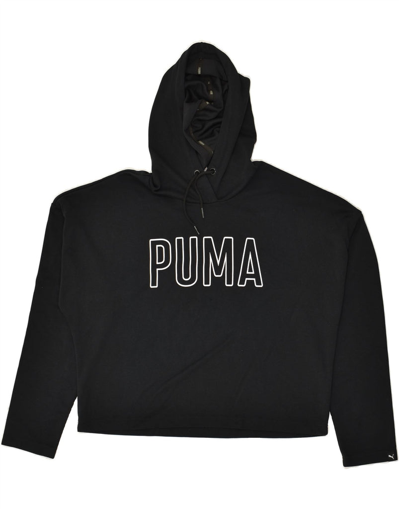 PUMA Womens Oversized Crop Graphic Hoodie Jumper UK 14 Large  Black | Vintage Puma | Thrift | Second-Hand Puma | Used Clothing | Messina Hembry 